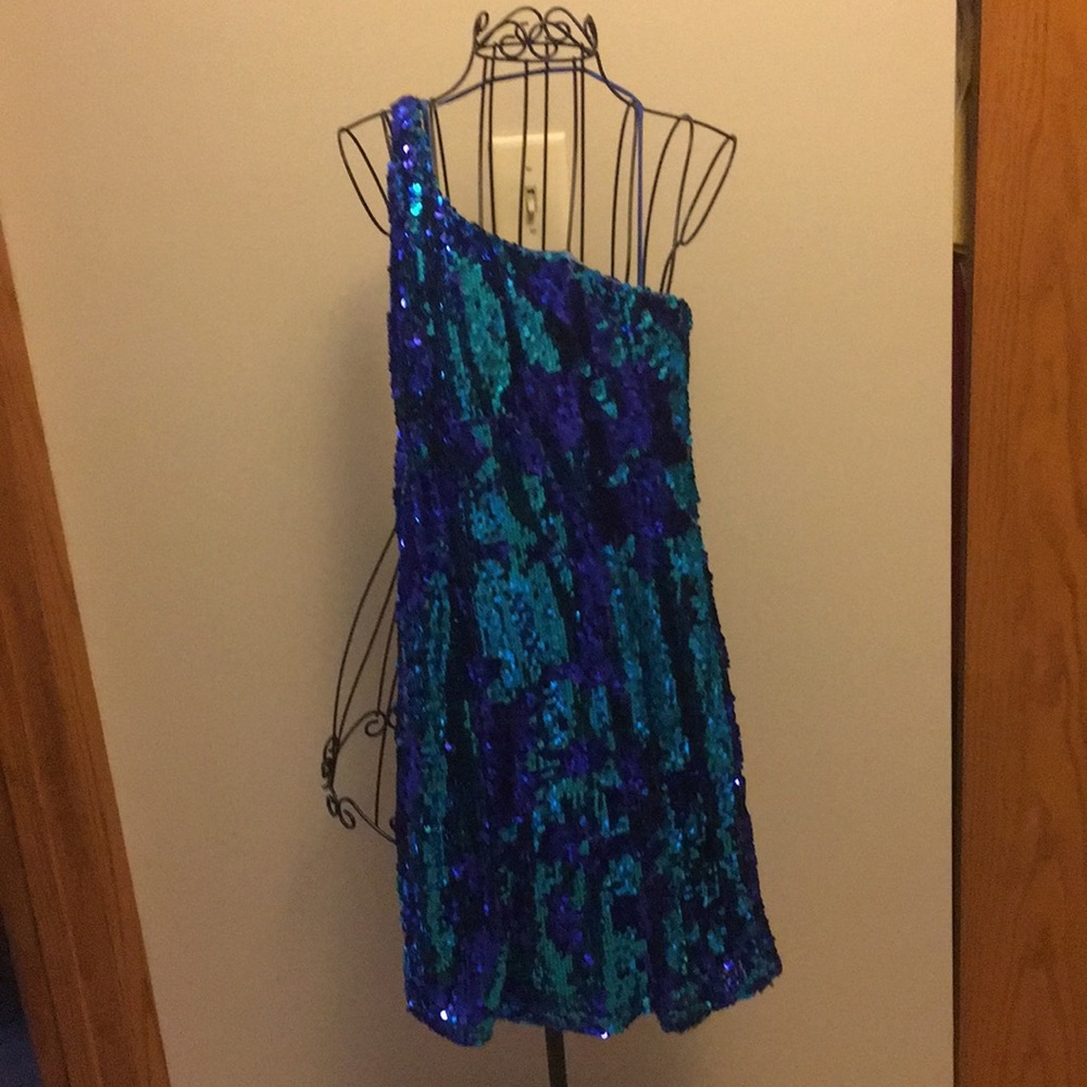 Deb teal/royal sequence dress
